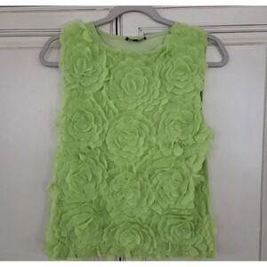 Vtg Samuel Dong 3d Petal Sleeveless Top Women's Large Floral Bold‎ Y2k Shirt Grn